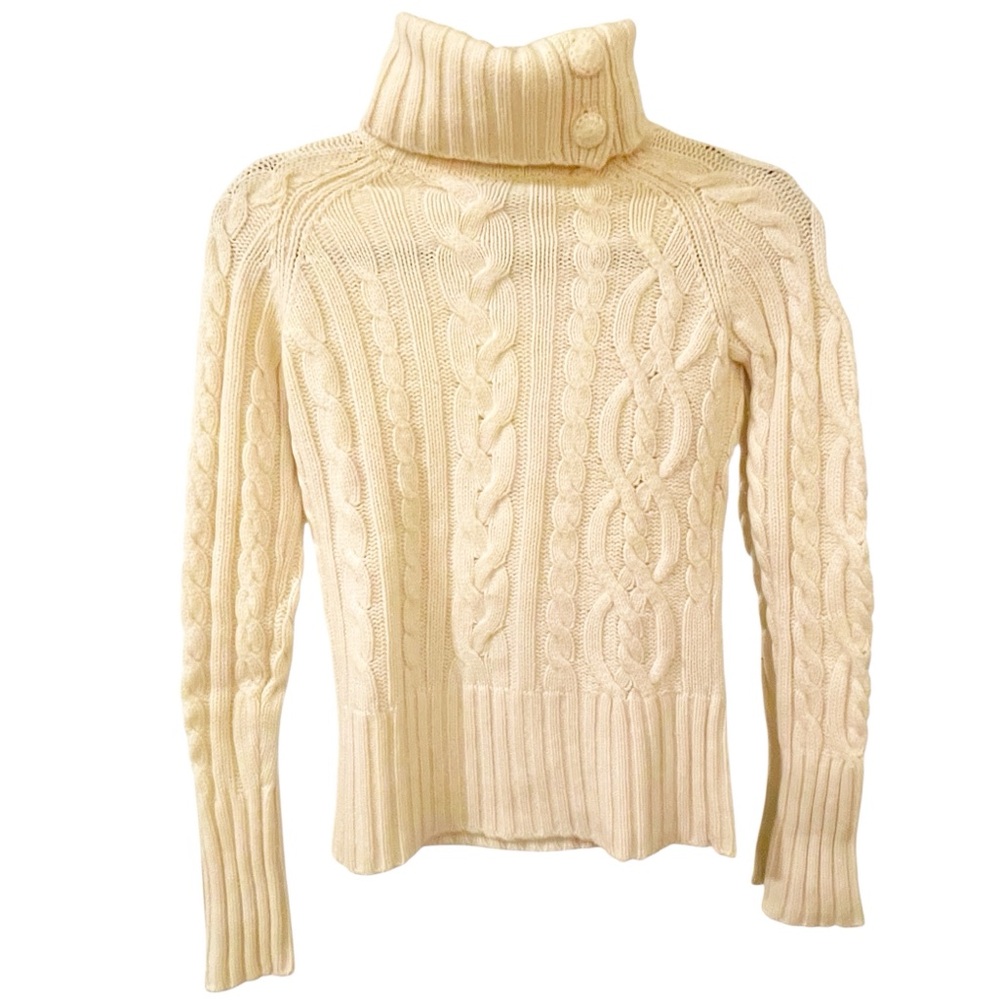 100%‎ Cashmere Chunky Aran Cable Knit Mock Neck Turtleneck Sweater Small Ivory - Picture 2 of 15